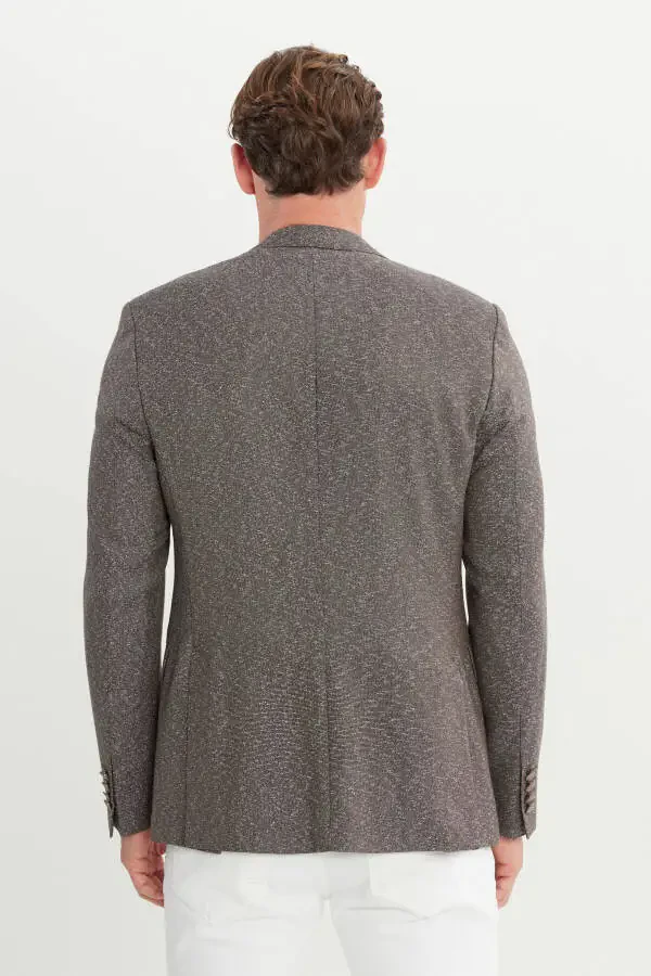 Erkak jigarrang Slim Fit tor kesilgan mono yoqali armür - 5