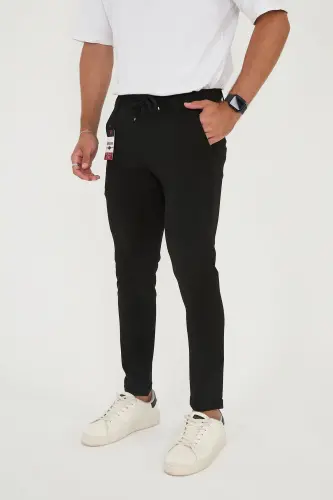 Erkak Jogger Slimfit Bel Yarim Rezinkali Duble Pochali Qora Mato Shim - Qora - BROCARD (1)