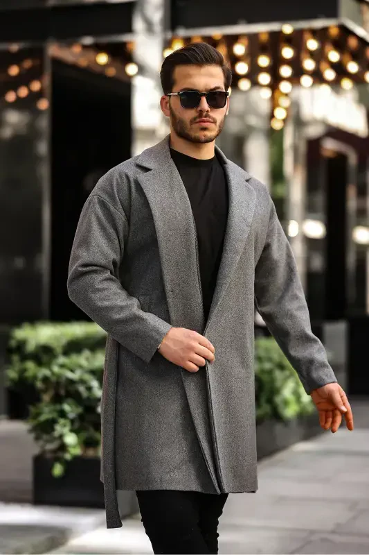 Erkak kamarli keng bichimli qulay qalin palto - to'q kulrang - GM GIYIMARKET