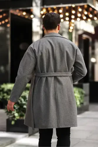 Erkak kamarli keng bichimli qulay qalin palto - to'q kulrang - 5