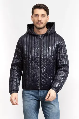 Erkak Kapşonli Yaka Markali Fermuarli Shishgan To'q ko'k palto 6R1B79 1NKZZ-0920-To'q ko'k - 1