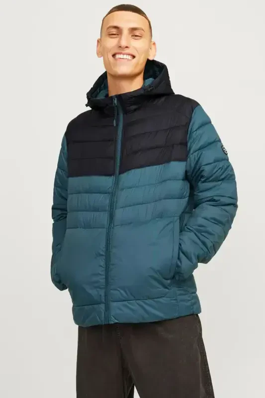 Erkak Kapüşonli Shishirma Mont - 12258441-Yashil - JACK & JONES