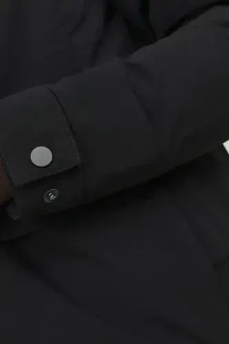 Erkak Kapüşonli Uzun Palto Qora Parka 12236096-Black - 5