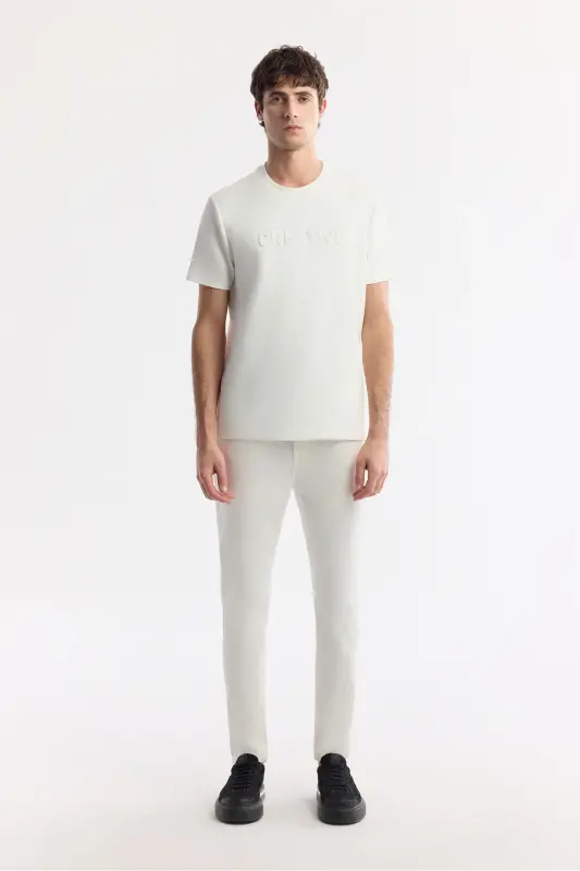 Erkak Kırıq Beyaz Slim Fit Klassik Bel Armürlü Pamu - 1