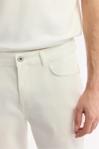 Erkak Kırıq Beyaz Slim Fit Klassik Bel Armürlü Pamu - 5