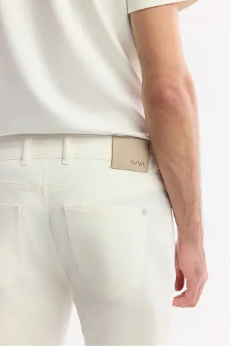 Erkak Kırıq Beyaz Slim Fit Klassik Bel Armürlü Pamu - 6