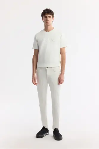 Erkak Kırıq Beyaz Slim Fit Klassik Bel Armürlü Pamu - 8
