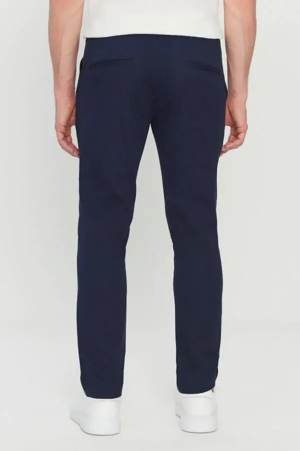 Erkak ko'k paxtalik slim fit tor kesimli yon cho'ntakli elastik kundalik shim - 5