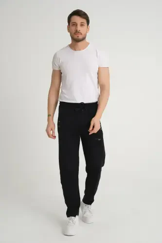 Erkak ko'k qulay kesimli tekis poshnali kashtado'zlik detallari bilan trikotaj matoli sport shimi - ko'k - 6