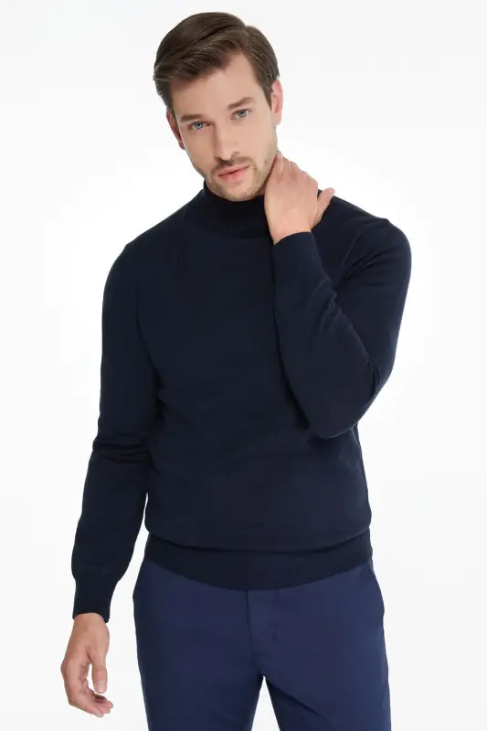 Erkak ko'k regular fit yarim balıkçı triko kozok-ko'k - 1