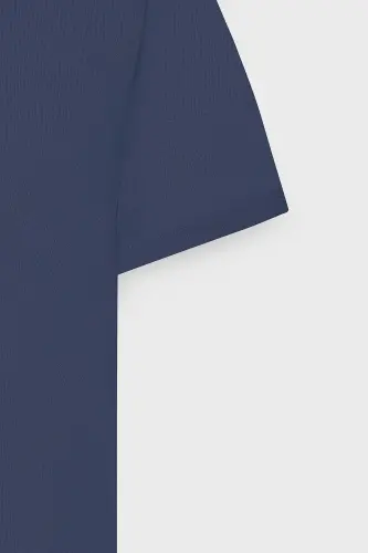 Erkak ko'k torli slim fit tor kesimli polo yoqali tekis kundalik futbolka - 4