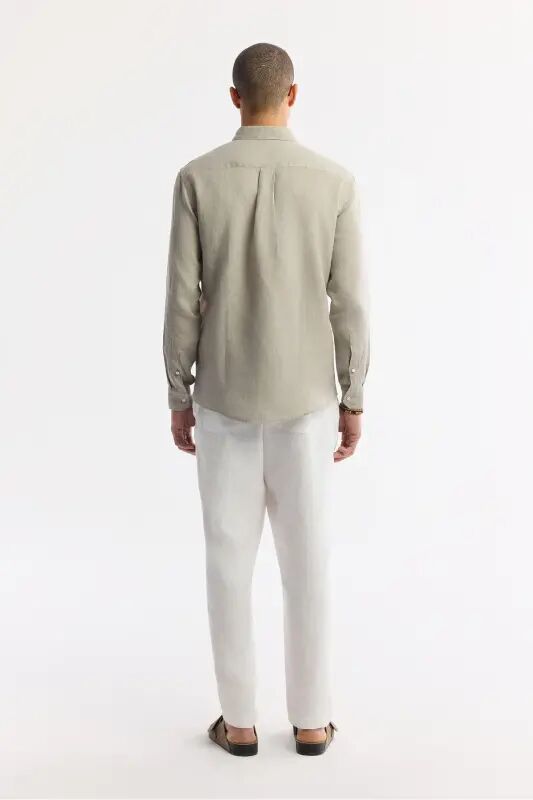 Erkak kulrang Comfort Fit 100% zig'ir tugmali yoqali ko'ylak B002191-Kulrang - 4