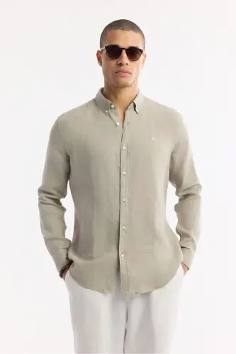 Erkak kulrang Comfort Fit 100% zig'ir tugmali yoqali ko'ylak B002191-Kulrang - 5