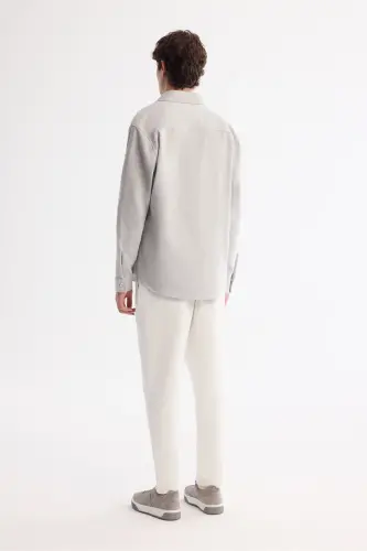 Erkak kulrang klassik yoqali qopqoqli kaşmir ko'ylagi A4 - 4