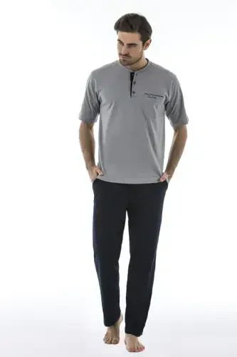 Erkak kulrang kuyovlik sep 3li penye pijama to'plami-Kulrang - 3