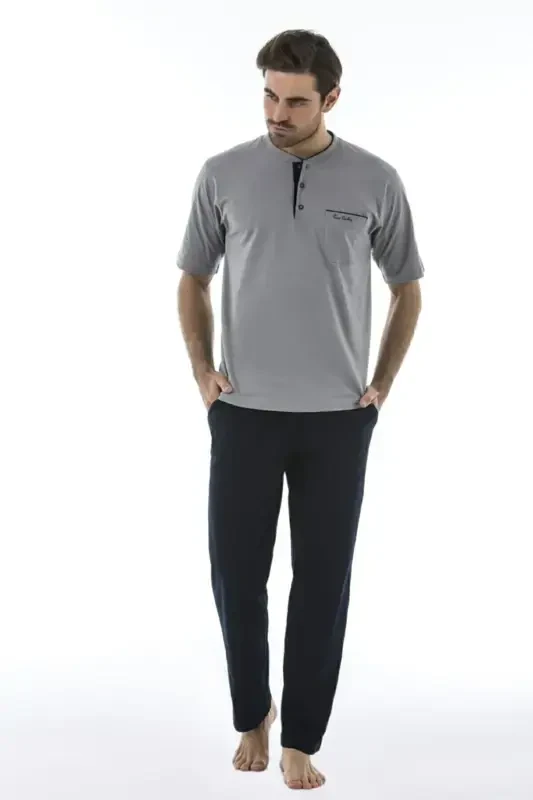 Erkak kulrang kuyovlik sep 3li penye pijama to'plami-Kulrang - 3