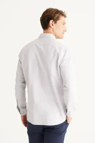 Erkak kulrang oson dazmollanadigan slim fit tor kesimli italyan yoqali armür ko'ylak - kulrang - 7