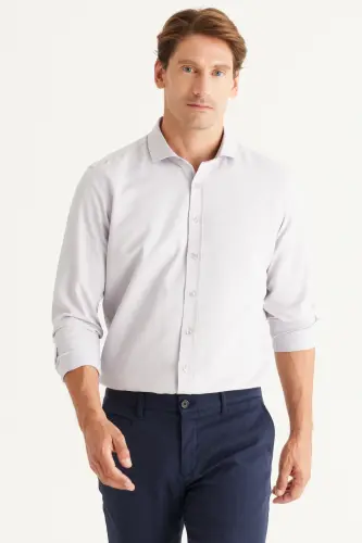 Erkak kulrang oson dazmollanadigan slim fit tor kesimli italyan yoqali armür ko'ylak - kulrang - 8