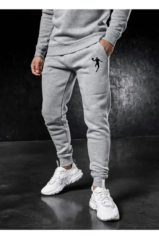 Erkak kulrang qalin mato jogger sport shim tor etak Slim Fit-Kulrang bosma - 3