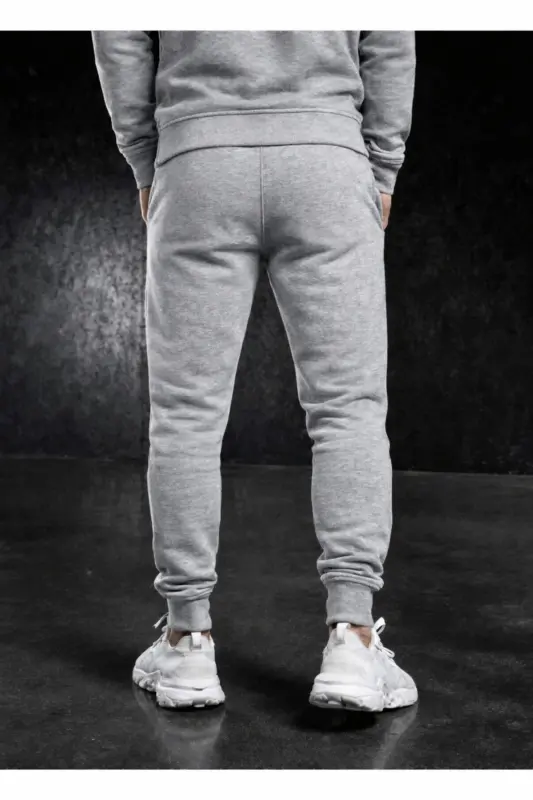 Erkak kulrang qalin mato jogger sport shim tor etak Slim Fit-Kulrang bosma - 3