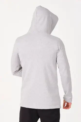 Erkak kulrang regular fit kapüşonli uzun poncho kardigan-kulrang - 6