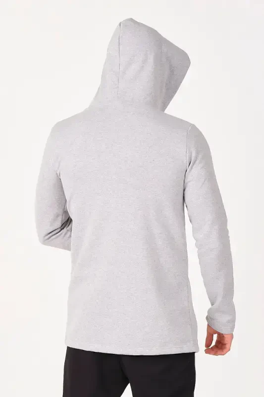 Erkak kulrang regular fit kapüşonli uzun poncho kardigan-kulrang - 6