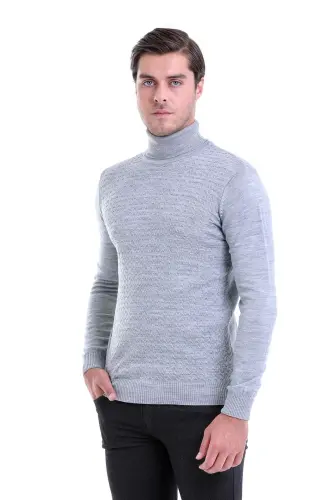 Erkak kulrang regular fit naqshli balıkçı yoqa triko K - HATEMOĞLU (1)