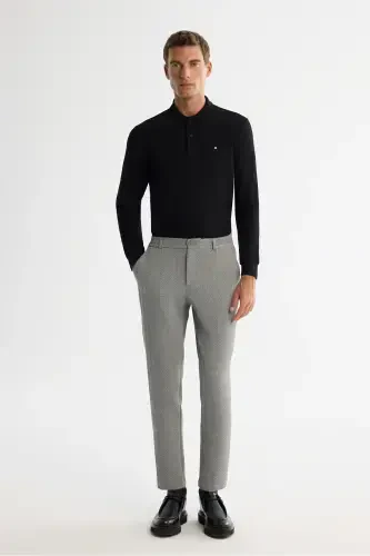 Erkak Kulrang Slim Fit Baliq Sirti Tuzilishli Yon Elastic - 1