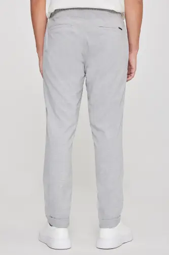 Erkak Kulrang Slim Fit Qulay Kesimli Beli Bog'lamali Yon Cho'ntakli Jogger Shim - Kulrang - 9