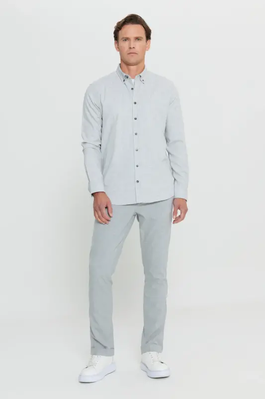 Erkak Kulrang Slim Fit Qulay Kesimli Beli Bog'lamali Yon Cho'ntakli Jogger Shim - Kulrang - 5