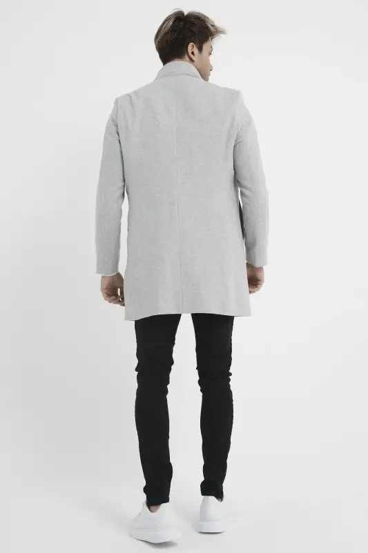 Erkak kulrang slim fit tik yoqa qashmir palto - Kulrang - 5