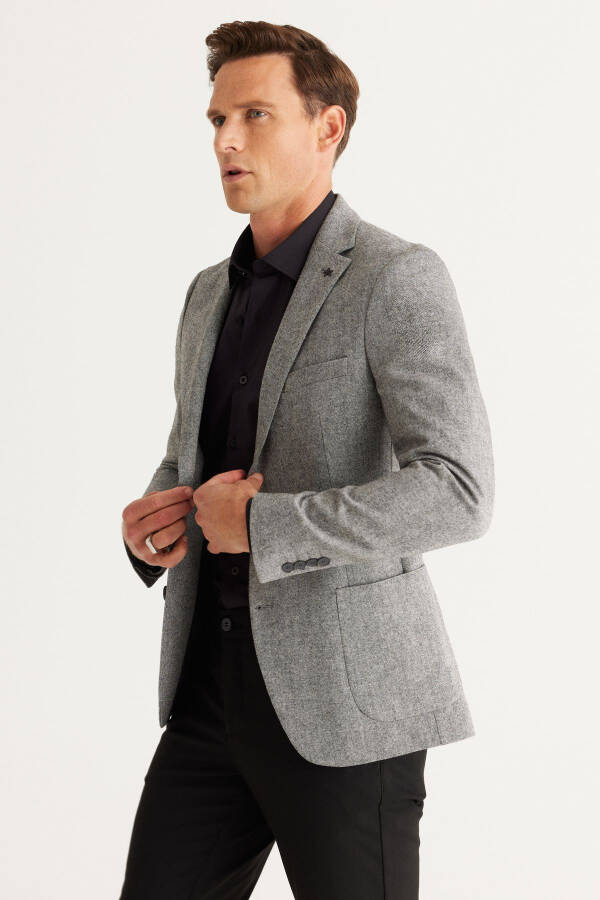 Erkak kulrang Slim Fit tor kesimli mono yoqali jun blazeri - 2