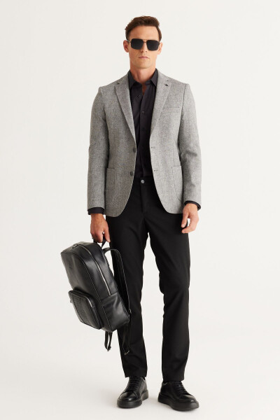 Erkak kulrang Slim Fit tor kesimli mono yoqali jun blazeri - 4