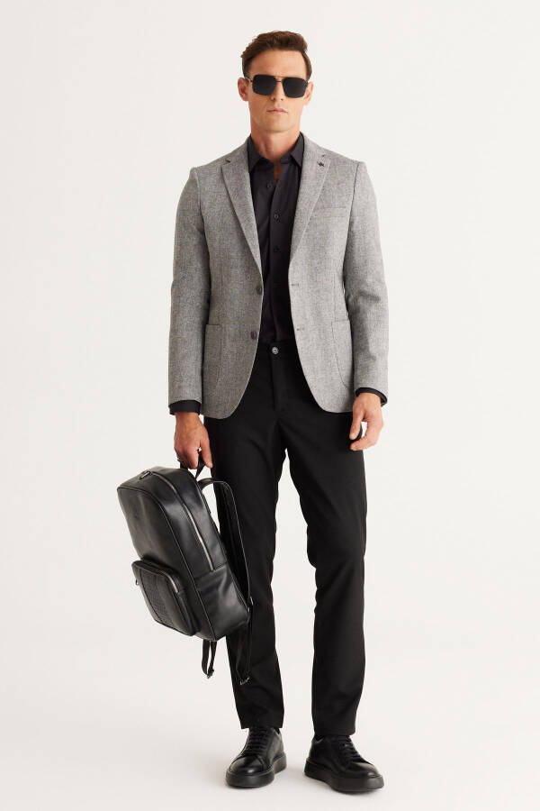 Erkak kulrang Slim Fit tor kesimli mono yoqali jun blazeri - 4