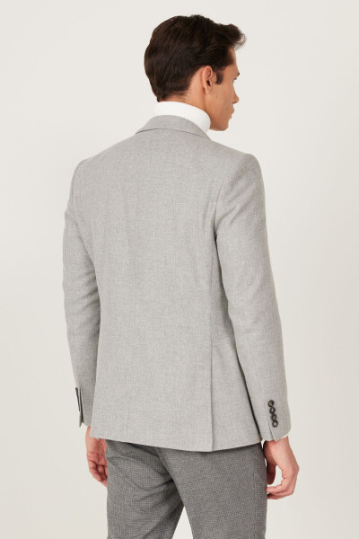 Erkak kulrang Slim Fit tor kesimli mono yoqali naqshli jun - 7