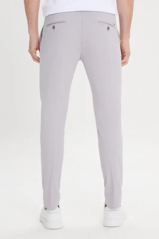 Erkak Kulrang Slim Fit Tor Kesimli Yon Cho'ntakli Paxtali Egiluvchan Dobbiy Shim - Kulrang - 5