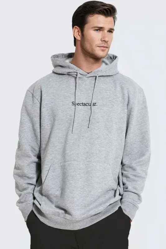 Erkak Kulrang Spectacular Bosma 3 iplik Shardonli Kapüşonli Kanguru Cho'ntakli Oversize Keng Hoodie Sweatsh-Kulrang - 2