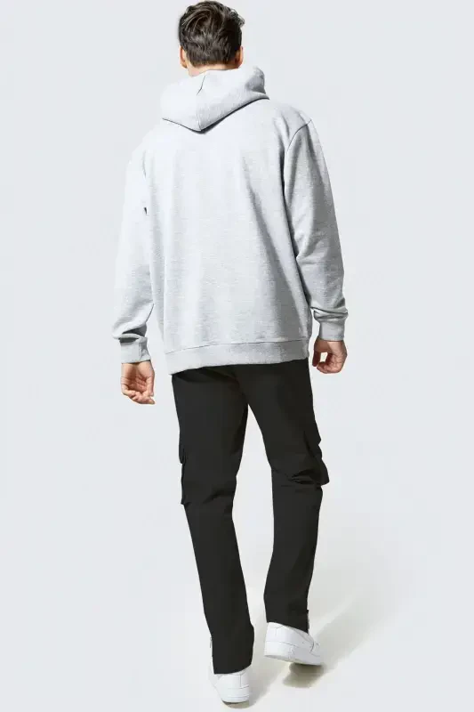 Erkak Kulrang Spectacular Bosma 3 iplik Shardonli Kapüşonli Kanguru Cho'ntakli Oversize Keng Hoodie Sweatsh-Kulrang - 4