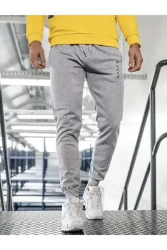 Erkak Kulrang Sport Shim Blac Bosma Paxta Slim Fit Jogger-KulrangQORA - 4