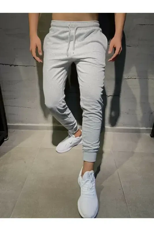 Erkak kulrang sport shim Jogger tor paxta slim fit - Qora - 1