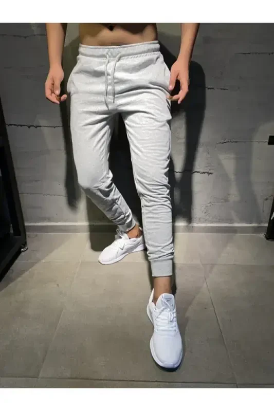 Erkak kulrang sport shim Jogger tor paxta slim fit - Qora - 2