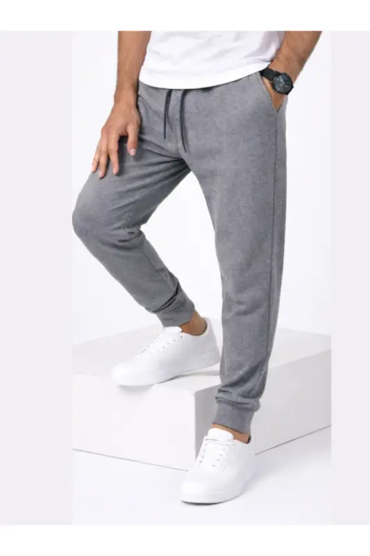 Erkak kulrang sport shim jogging tor paxta slim fit - Antratsit - 3