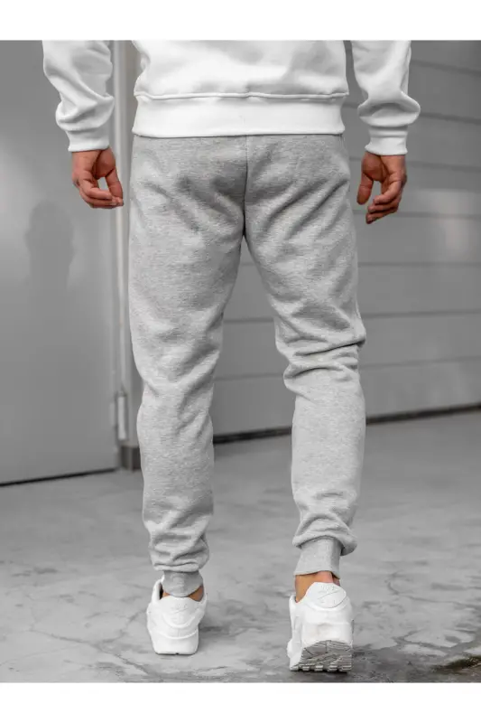 Erkak kulrang sport shimlar paxta slim fit tor oyoqli jogger-KULRANG - 6