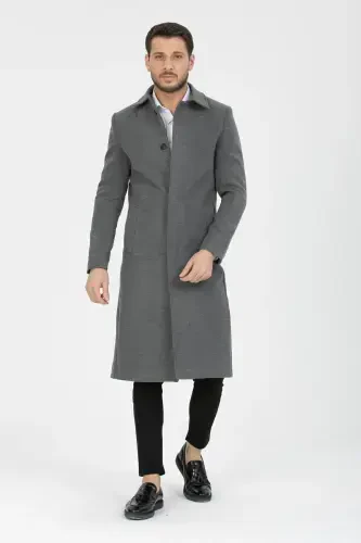 Erkak kulrang tor kesimli uzun jun aralash qalin ko'ylak yoqali palto&kaban-GRİ - 1