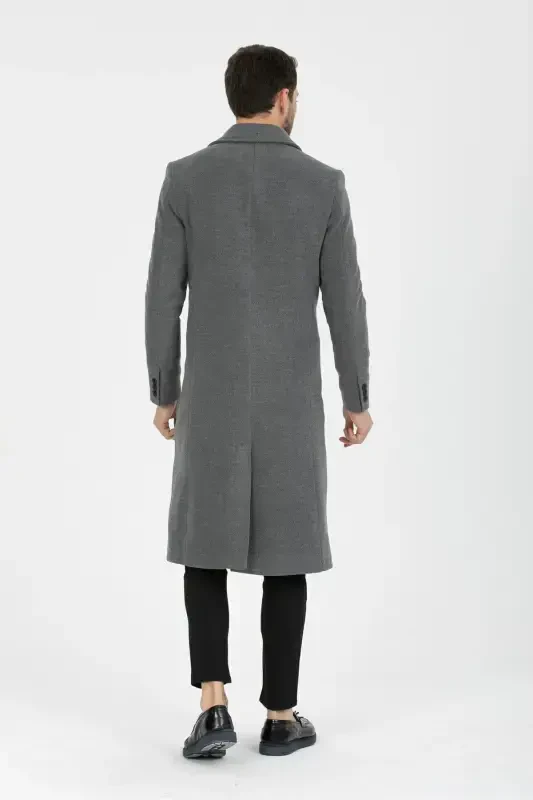 Erkak kulrang tor kesimli uzun jun aralash qalin ko'ylak yoqali palto&kaban-GRİ - 7