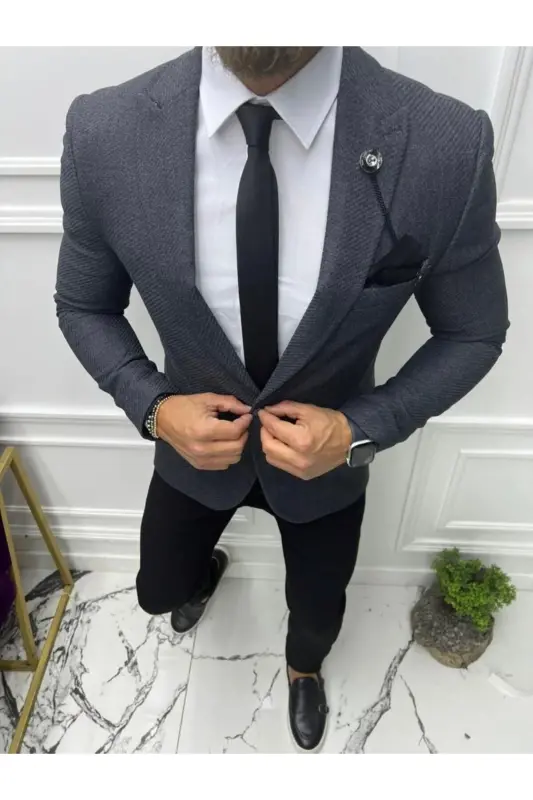 Erkak Kurtka Slim Fit Tor Kiyim-kulrang - LEONMEN