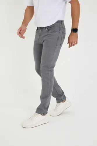 Erkak Likrali Denim Regular Fit Jins - Kulrang - 3