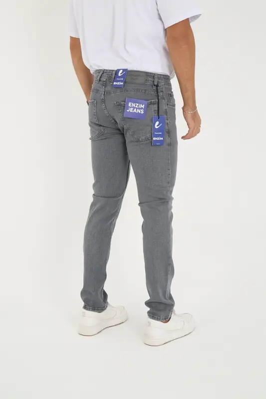 Erkak Likrali Denim Regular Fit Jins - Kulrang - 5