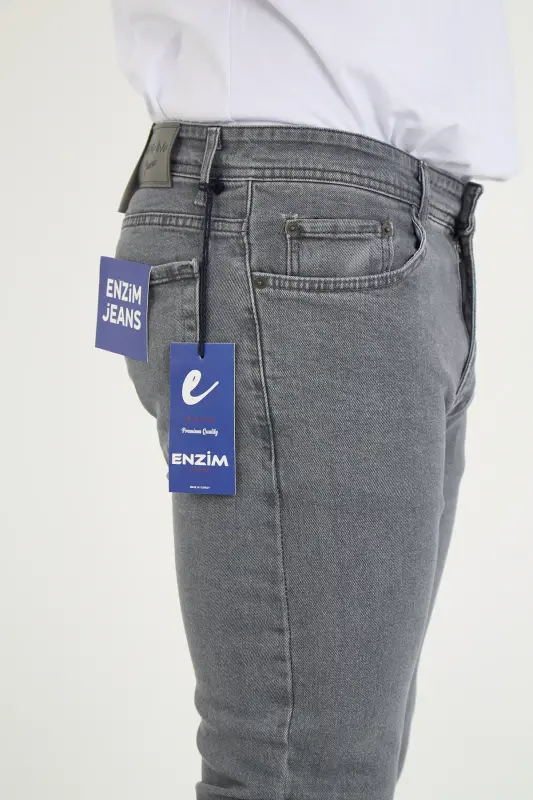 Erkak Likrali Denim Regular Fit Jins - Kulrang - 6