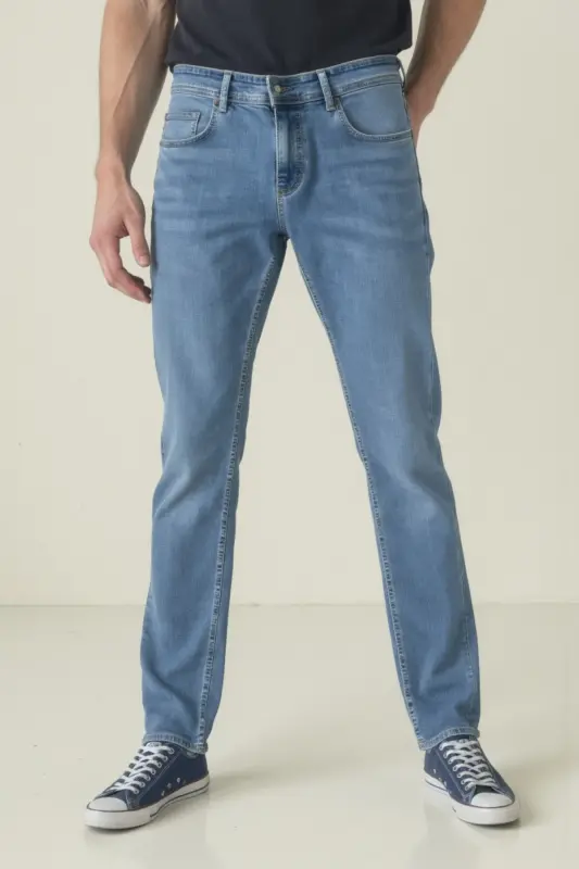 Erkak Likrali Denim Regular Fit Jins - Muz Moviy - 2